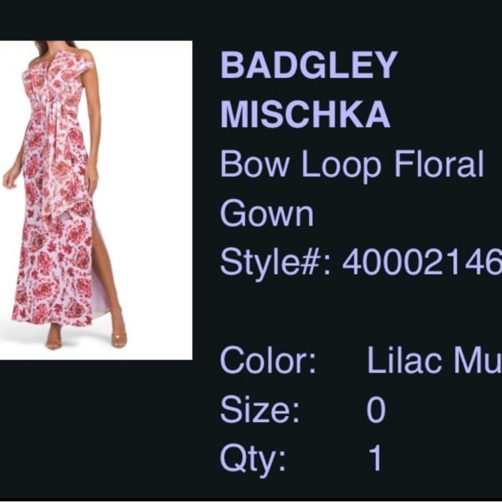 Badgley Mischka Lilac Multi Bow Loop Floral Gown